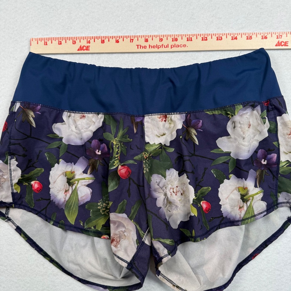 Oiselle Running Shorts‎ Womens 10 Navy Blue Floral Peony Print Athletic Running - Picture 5 of 7
